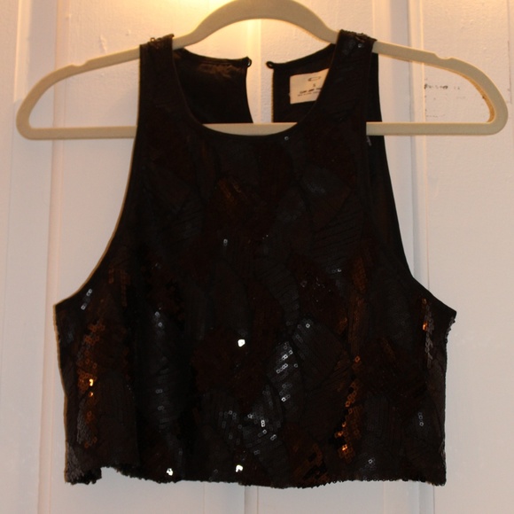 Pins & Needles Tops - Black Sequins Tank Crop Top